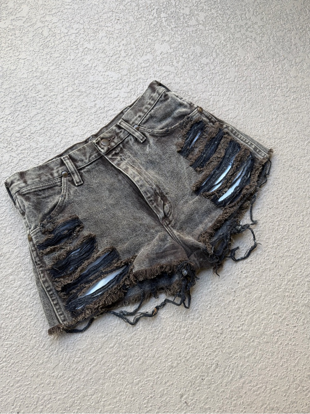 Wrangler Distressed Washed Black Denim Cutoff Shorts